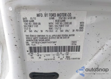 2015 Ford F-150 Xl from USA, damaged, VIN 1FTEX1C80FFA37287